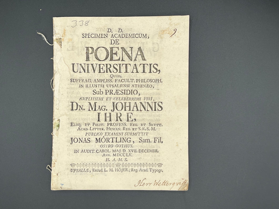 Mörtling - De Poena Universitatis (1755)
