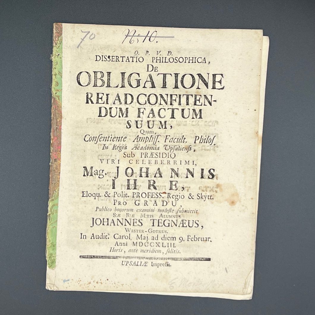 Tegnaeus-  Dissertatio Philosophica de Obligatione rei ad confitendum factum suum (1743)