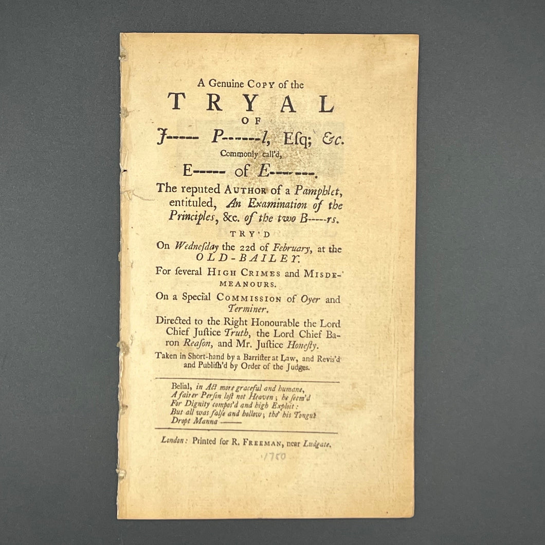 A Genuine Copy of the Tryal of J---- P-----l (1749)