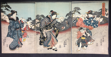 Load image into Gallery viewer, Utagawa Kunisada, Enjoying Cherry Blossoms in Ueno (Ueno no Sakura-Gari) (1850)
